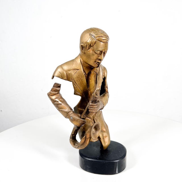 Metal Vintage Jazz Player Saxaphone Musician Sculpture Figurine For Sale - Image 7 of 13