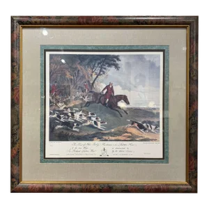 Mid 20th Century Mid-Century English Framed Hand Colored Hunting Scene Print