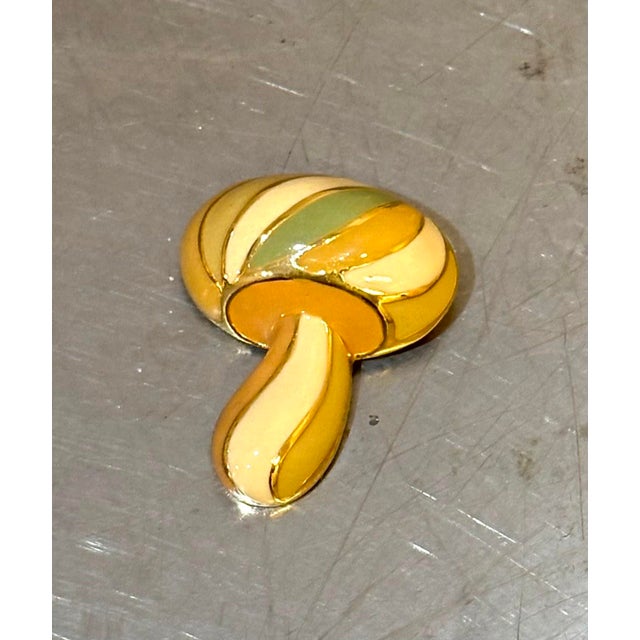 1960s-70s gold tone/cream/coral/green mushroom brooch. Excellent condition.