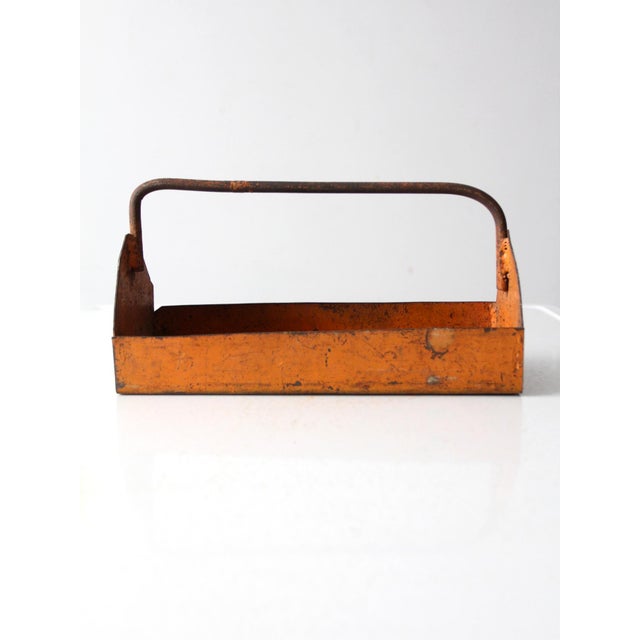 Vintage Orange Metal Trug Basket Toolbox For Sale - Image 4 of 10