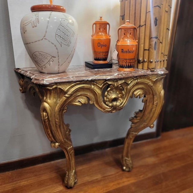 18th Century Louis XV Wall-Mounted Console Table in Carved and Gilded Wood, France For Sale - Image 3 of 18