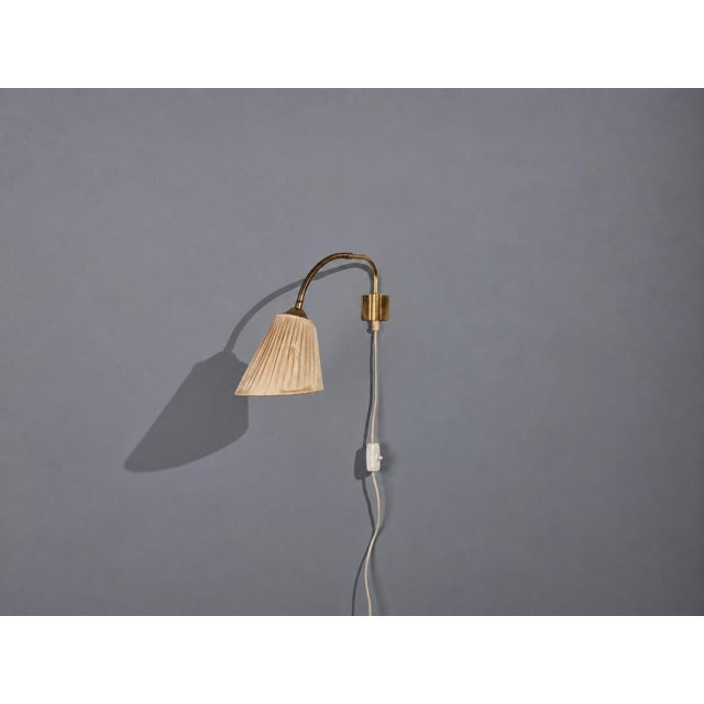 1950s 1950s Mid-Century Modern Ajh, Swedish Modern, Adjustable Wall Light, Brass, Pleated Fabric For Sale - Image 5 of 14