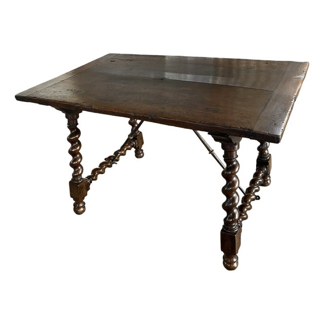 18th Century Italian Walnut Capretta Table with Barley Twist Lyre Legs For Sale