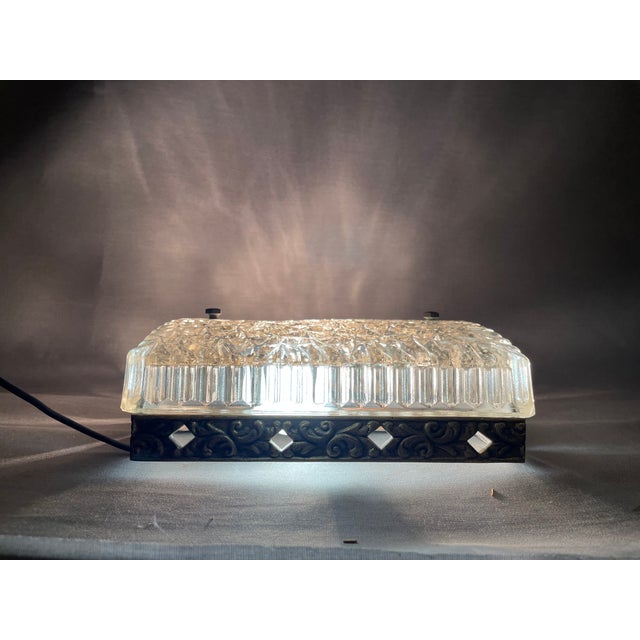 Square Textured Clear Glass Ceiling or Wall Flush Mount, 1960s For Sale - Image 4 of 8