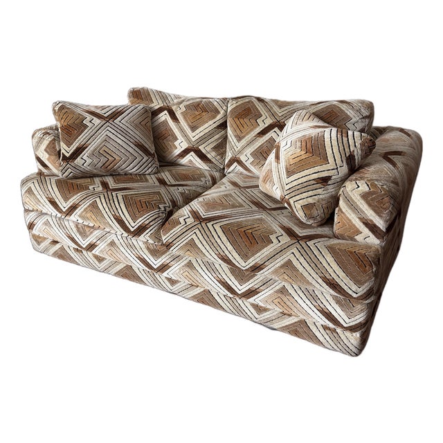 Vintage 1970s Groovy Loveseat Sofa With Jack Lenor Larson Fabric For Sale