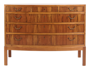 Chest of Drawers in Flamed Walnut and Brass attributed to Ole Wanscher, 1940s