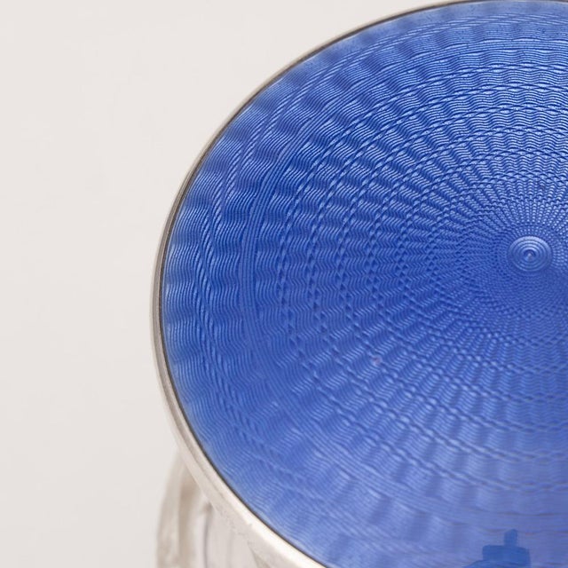 20thc English Silver, Guilloché Enamel & Cut Crystal Jar, London 1929 For Sale - Image 6 of 14