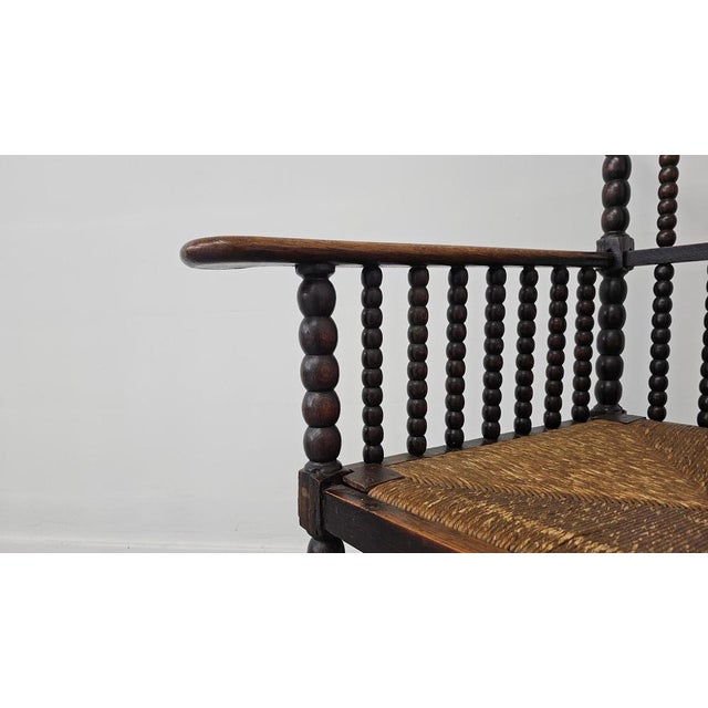 Set of Antique Bobbin Armchairs in Oak with Rush Seats, France, 1900s For Sale - Image 4 of 9