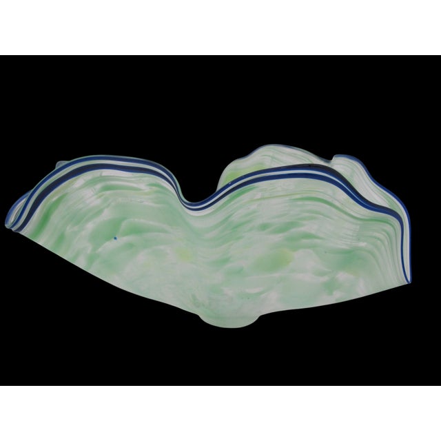 Large Seaform Blue Green Ruffled Pilchuck Studio Hand Blown Art Glass Bowl For Sale - Image 9 of 13