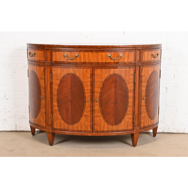 Ethan Allen Regency Inlaid Mahogany Demilune Sideboard or Bar Cabinet For Sale - Image 11 of 11
