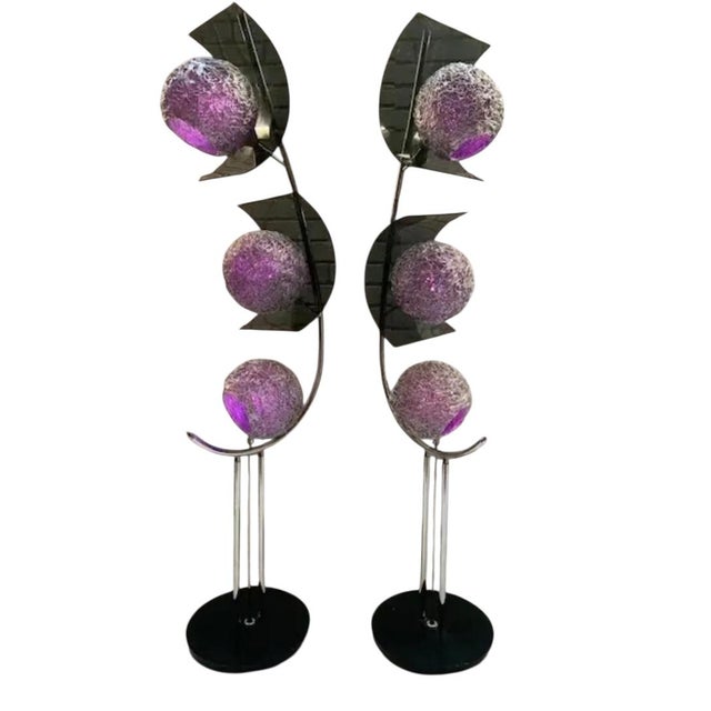 Mid Century Modern Tall Metal Silver Spaghetti Shades Table Lamps - Pair Perfect for your Mid Century Modern interior,...