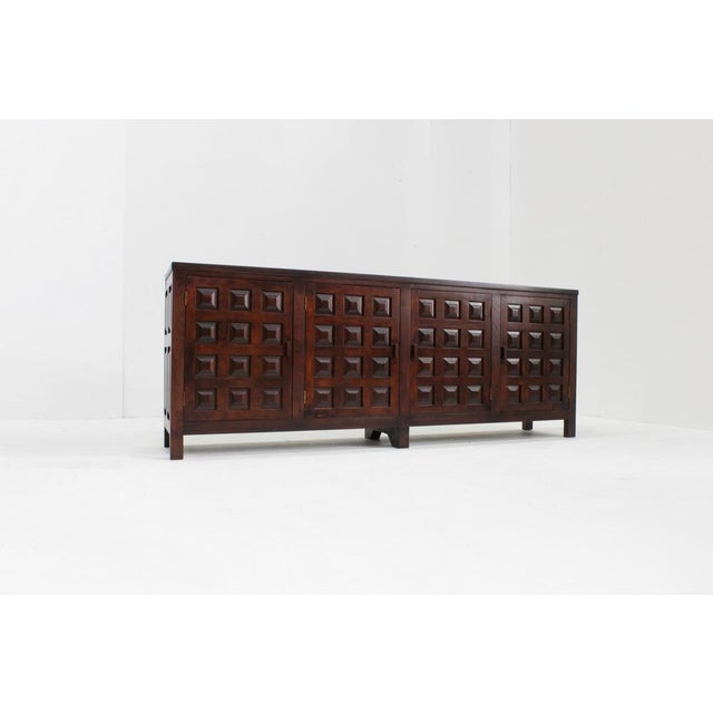 Wood Vintage Brutalist Sideboard in Carved Wood, Spain, 1960s For Sale - Image 7 of 10