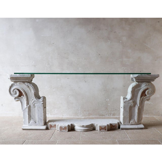 Antique Baroque Marble Console Table with Glass Top For Sale - Image 12 of 16