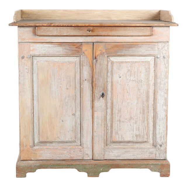 19th Century Swedish Original Hand-Painted Pine Sideboard Buffet Cabinet For Sale