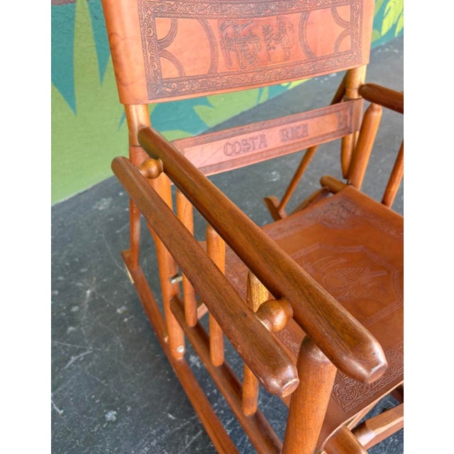 Vintage Embossed Leather Costa Rican Rocking Chair For Sale - Image 4 of 11