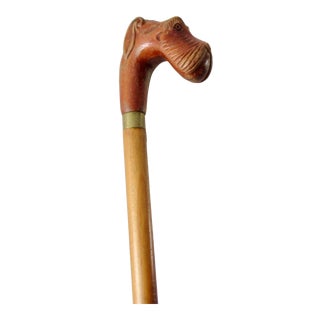 Vintage Wood-Carved & Brass Collared "Scottie Dog," Gentleman's Walking Stick, Cane For Sale