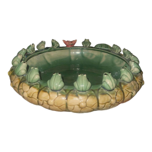 Italian Majolica Frog and Lotus Centerpiece Bowl. 20th Century.