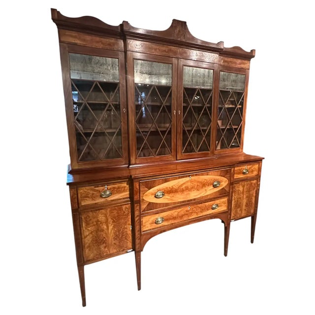 Traditional American Federal Flame Birch Breakfront Bookcase For Sale - Image 3 of 9