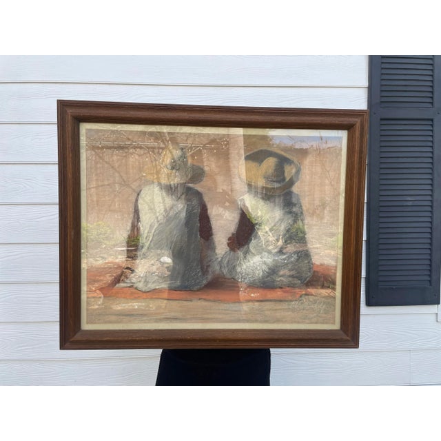 Figurative Vintage Southwest Figures Original Pastel Fine Art Framed Drawing For Sale - Image 3 of 9