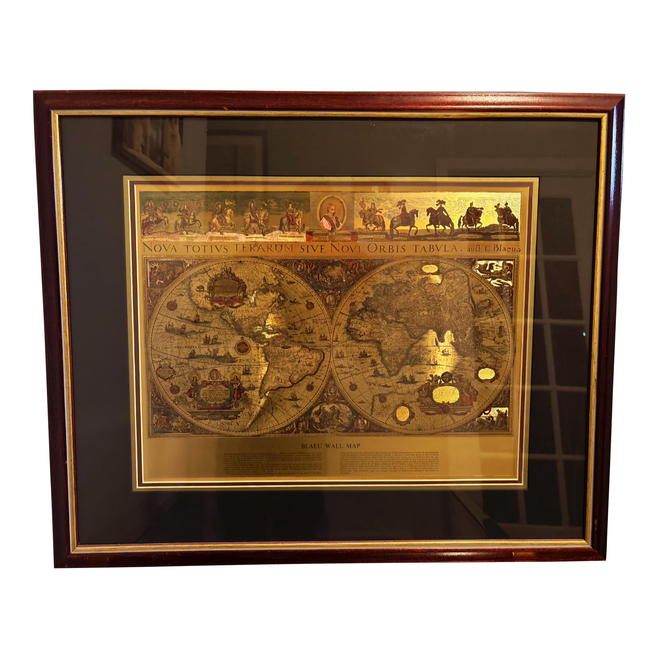 1960s Blaeu Wall Map Nova Totius Terrarum Orbis Tabula, Mounted