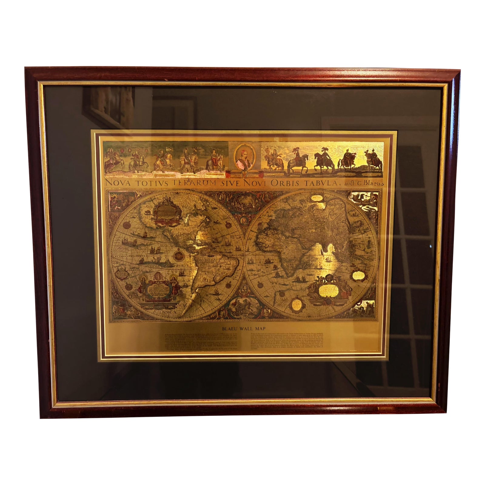 1960s Blaeu Wall Map Nova Totius Terrarum Orbis Tabula, Mounted