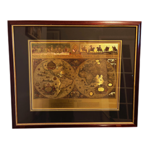1960s Blaeu Wall Map Nova Totius Terrarum Orbis Tabula, Mounted and Framed