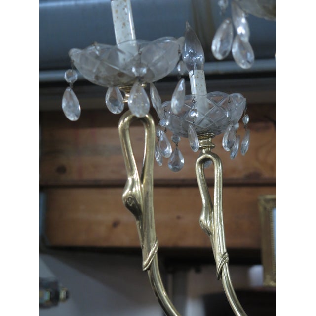 1970s Brass Swan & Marble Chandelier Fixture For Sale - Image 4 of 10