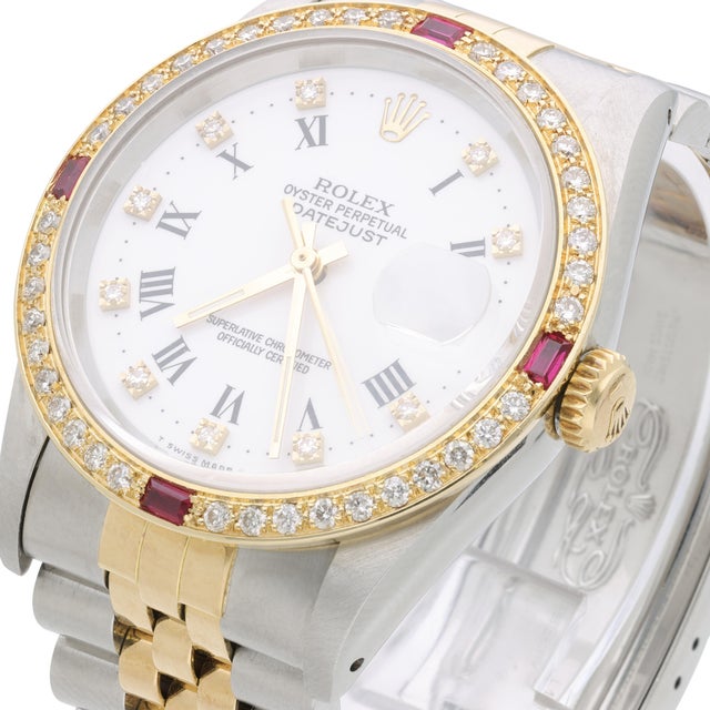 Rolex Datejust 16233 Two Tone Steel-18k Gold Ruby Diamond Bezel Vintage Watch For Sale - Image 14 of 17