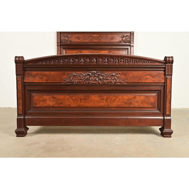 Bernheimer Collection Antique Eastlake Victorian Carved Walnut and Burl Wood Queen Size Bed, Circa 1880s For Sale - Image 9 of 11