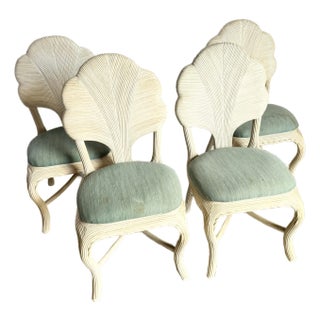 Boho Chic Pencil Read Leaf Back Dining Chairs - Set of 4 For Sale