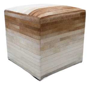 Handmade Cowhide Leather Ombre Ottoman Pouf 18x18x18 in Gradient Beige Brown