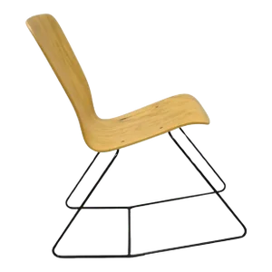 Late 20th Century Vintage Mid Century Modern Bent Plywood Iron Base Tilt Back Side Chair