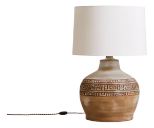 1960s French Ceramic Table Lamp in Smoky Glaze with Geometric Relief