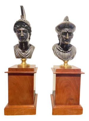 19th Century Bronze Busts on Mahogany Bases, Set of 2