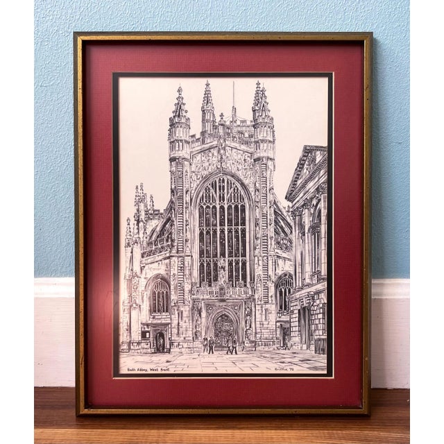 1970's Framed English Illustrated Prints by Griffin: The Great Roman Bath and Bath Abby in England For Sale - Image 10 of 11