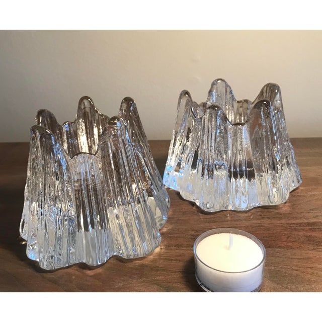 1980s Nybro Swedish Crystal Iceberg Volcano Votive Candle Holders a Pair Chairish