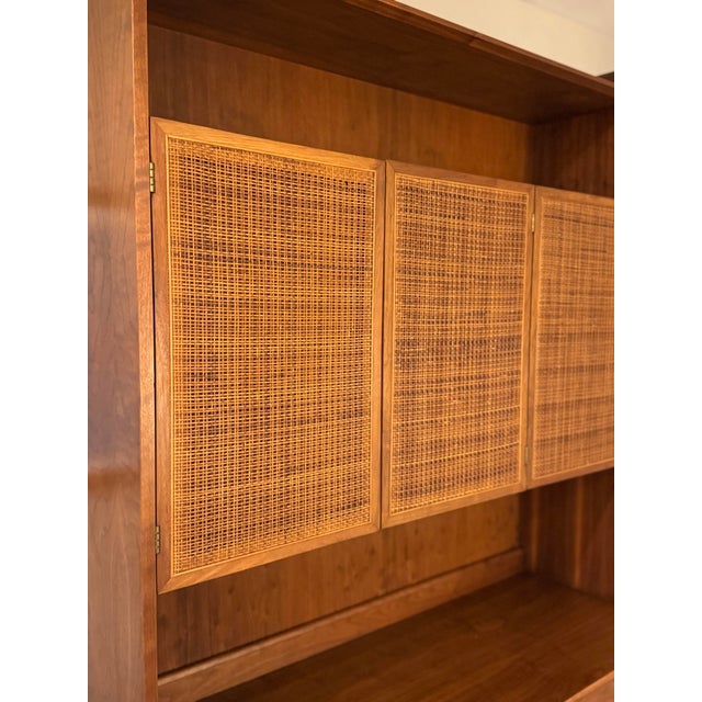 A Beautiful Mid Century Modern Walnut and Cane Hutch Designed by Kipp Stewart for Drexels “Declaration” Line, Circa 1960s For Sale In Houston - Image 6 of 12