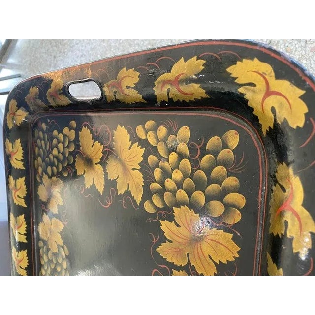 1890s-1930s Tole Ware Tray on Stand Cocktail Table For Sale - Image 11 of 12