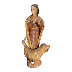 Late 17th Century Carved Spanish Sculpture of Saint Margaret and Medieval Dragon