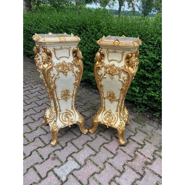 Late 20th C Italian Baroque Cream Gold Pedestals – Pair For Sale - Image 6 of 14