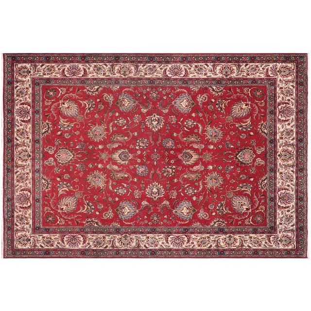 Vintage Retro Tabriz Red/Beige Wool Rug - 9'7'' X 12'9'' For Sale - Image 9 of 10