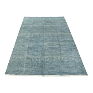 Fine Contemporary Rug 7'10'' X 10'3'' Blue Ivory Wool Hand-Knotted Carpet