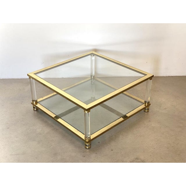 Mid-Century Modern Brass and Acrylic Glass Coffee Table, 1970s For Sale - Image 3 of 9