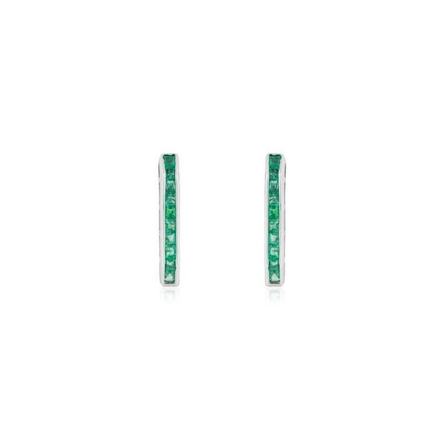 Natural Emerald Column Earrings in Sterling Silver for Her, A Pair For Sale - Image 4 of 11