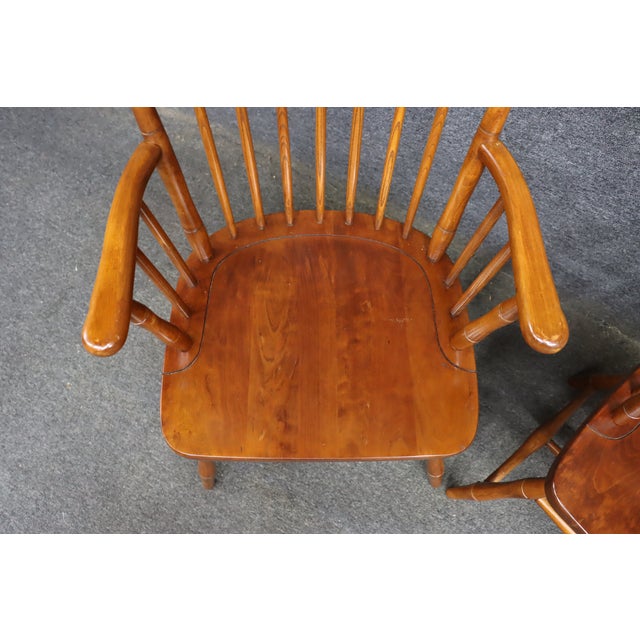 L. & j.g. Stickley Solid Cherry Fan Back Windsor Armchairs, Pair For Sale - Image 12 of 15