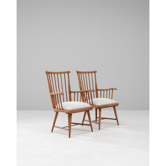 Wood 20th Century French Wooden Lounge Chairs With Upholstered Seats - A Pair For Sale - Image 7 of 18