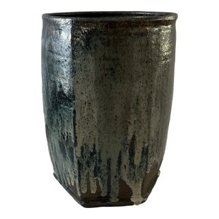 Large Glazed Ceramic Hexagon Vessel by Danish Ceramist Gutte Eriksen For Sale