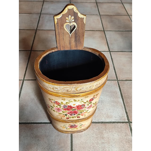 1960s Vintage Wooden Umbrella Stand with Folk Art Painting, 1970s For Sale - Image 5 of 10
