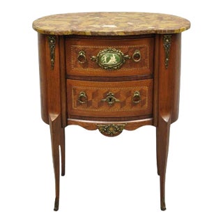 French Louis XV Style Rouge Marble Top Bombe Commode Nightstand Side Table For Sale