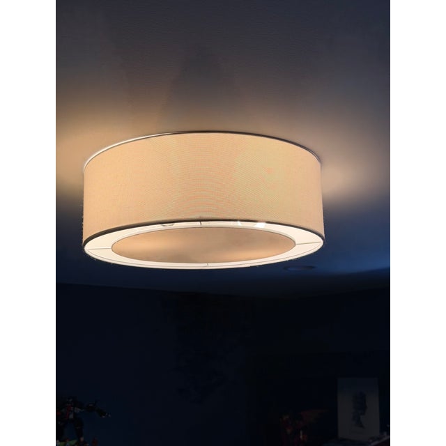Contemporary Crate & Barrel White Linen Drum Flush Mount Ceiling Light For Sale - Image 3 of 4